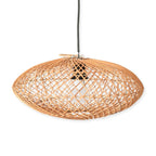 Rattan-Lampenschirm-Boho-Anhänger Licht-natürliche Deckenlampe-Scheibe-förmige Lampe-flaches handgewebte Deckenleuchte (Ø 40 cm) Arana
