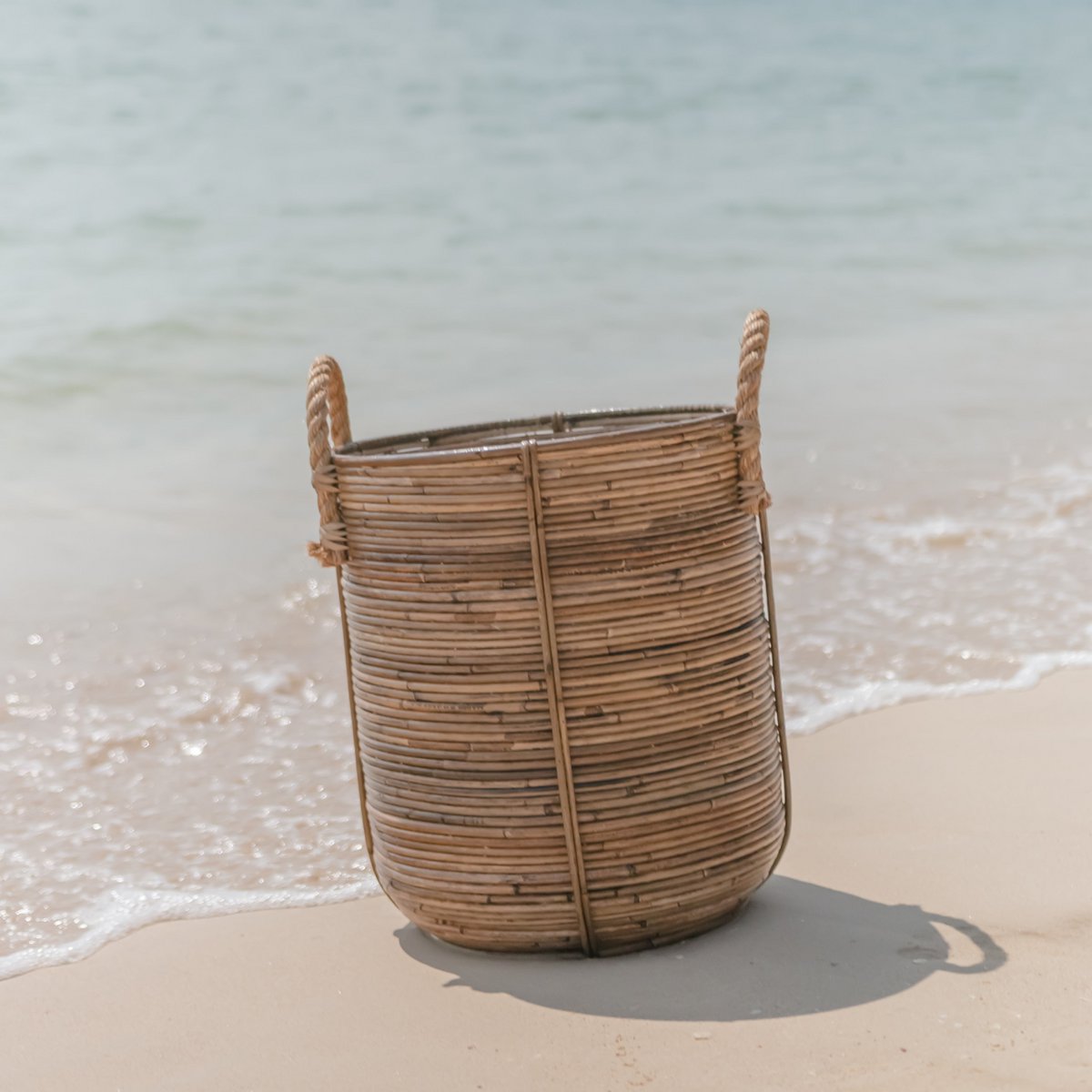 Rattan-Wäschekorb rund – Rattan-Pflanzkorb – großer Boho-Korb – dekorativer Korb handgefertigt aus Rattan (2 Größen Ø 35/40 cm) OTERE