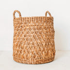 Runder geflochtener Wäschekorb – Boho-Pflanzkorb – Wäschekorb braun – großer Korb aus Wasserhyazinthe RAJA (3 Größen Ø 35/40/50 cm)