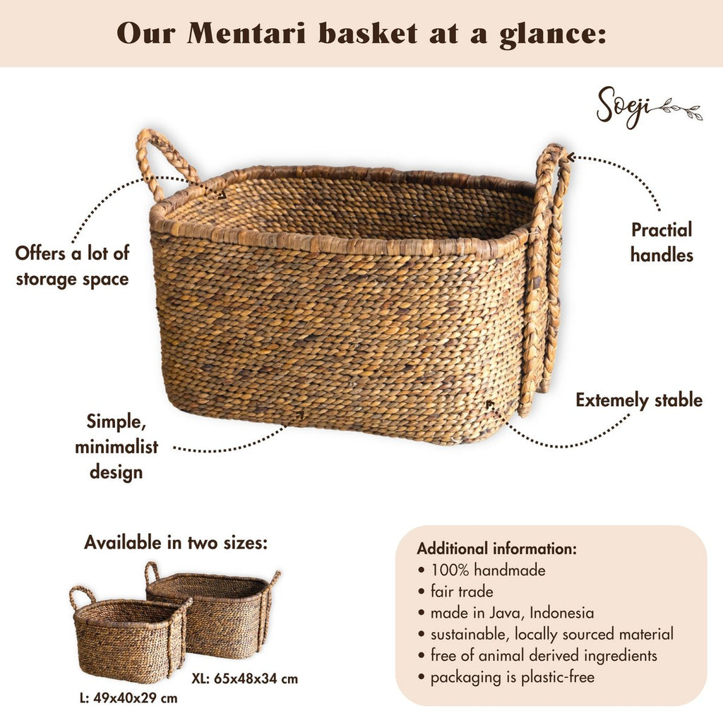 Extra großer Wäschereikorb - quadratischer Boho -Hamper - gewebter dekorativer Korb - Aufbewahrungskorb aus natürlicher Wasserhyazinthe (2 Größen) Mentari