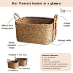 Extra großer Wäschereikorb - quadratischer Boho -Hamper - gewebter dekorativer Korb - Aufbewahrungskorb aus natürlicher Wasserhyazinthe (2 Größen) Mentari