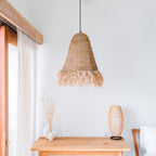 Raffia Boho Lampenschirm – Hängelampe – Pendelleuchte – handgewebte Deckenleuchte mit langen Fransen (2 Größen Ø 30/40 KALIMA