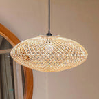Rattan-Lampenschirm-Boho-Anhänger Licht-natürliche Deckenlampe-Scheibe-förmige Lampe-flaches handgewebte Deckenleuchte (Ø 40 cm) Arana