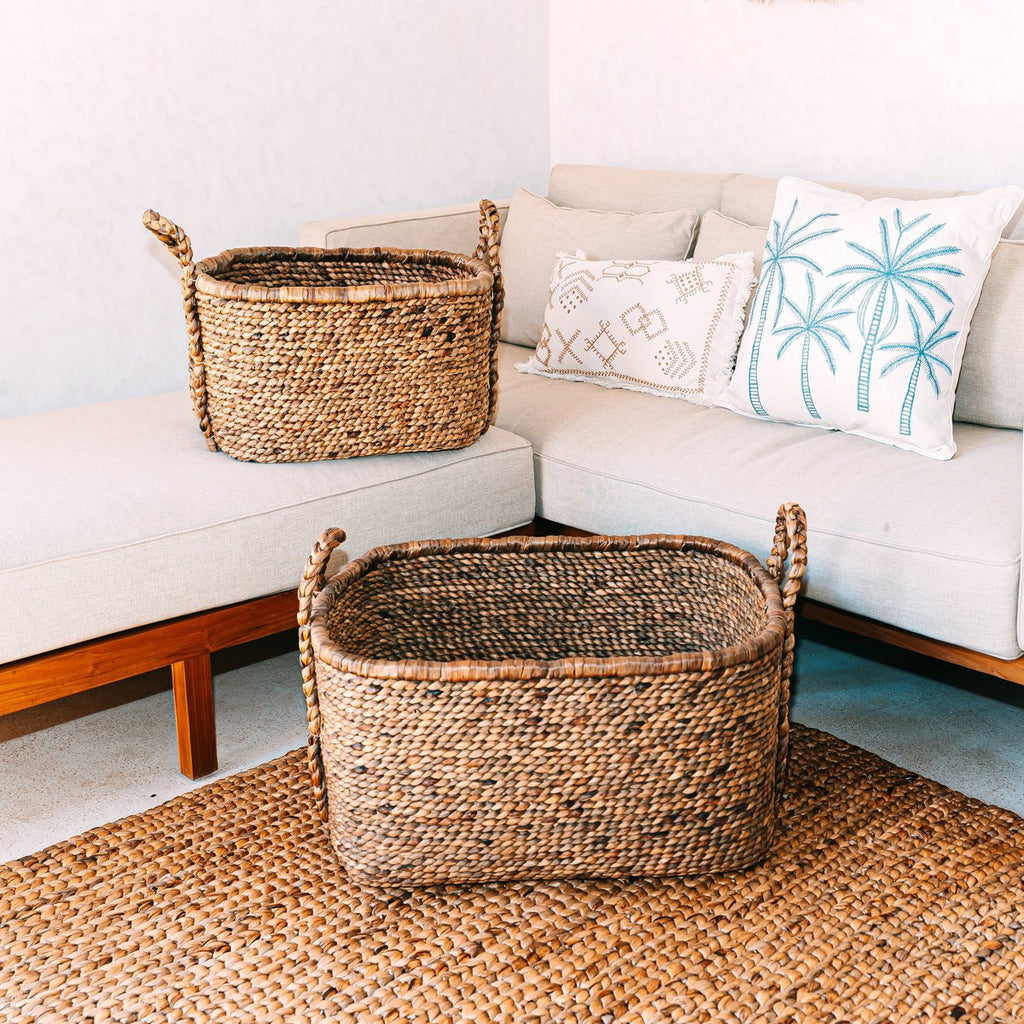 Extra großer Wäschereikorb - quadratischer Boho -Hamper - gewebter dekorativer Korb - Aufbewahrungskorb aus natürlicher Wasserhyazinthe (2 Größen) Mentari