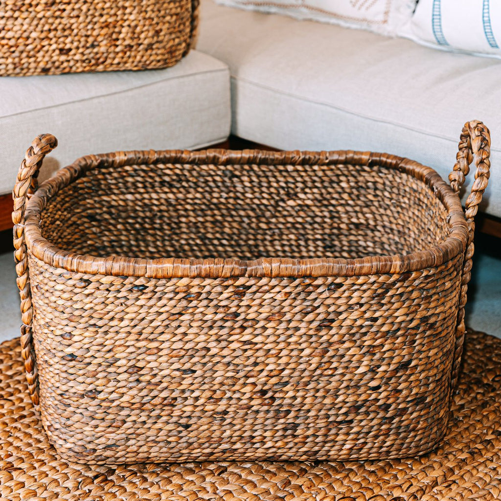 Extra großer Wäschereikorb - quadratischer Boho -Hamper - gewebter dekorativer Korb - Aufbewahrungskorb aus natürlicher Wasserhyazinthe (2 Größen) Mentari