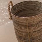 Rattan-Wäschekorb rund – Rattan-Pflanzkorb – großer Boho-Korb – dekorativer Korb handgefertigt aus Rattan (2 Größen Ø 35/40 cm) OTERE