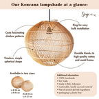 Runde Rattan -Lampenschatten - Boho -Anhänger hell moderne - handgefertigte Deckenlampe - sphärische natürliche Hanglampe (Ø 40/50 cm) Kencana