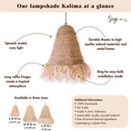 Raffia Boho Lampenschirm – Hängelampe – Pendelleuchte – handgewebte Deckenleuchte mit langen Fransen (2 Größen Ø 30/40 KALIMA