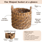 Boho -Wäscherei oder Pflanzenkorb - runder gewebter Lagerkorb - dekorativer Korb aus Bananenfasern (3 Größen Ø 25/32/38 cm) Rinjani