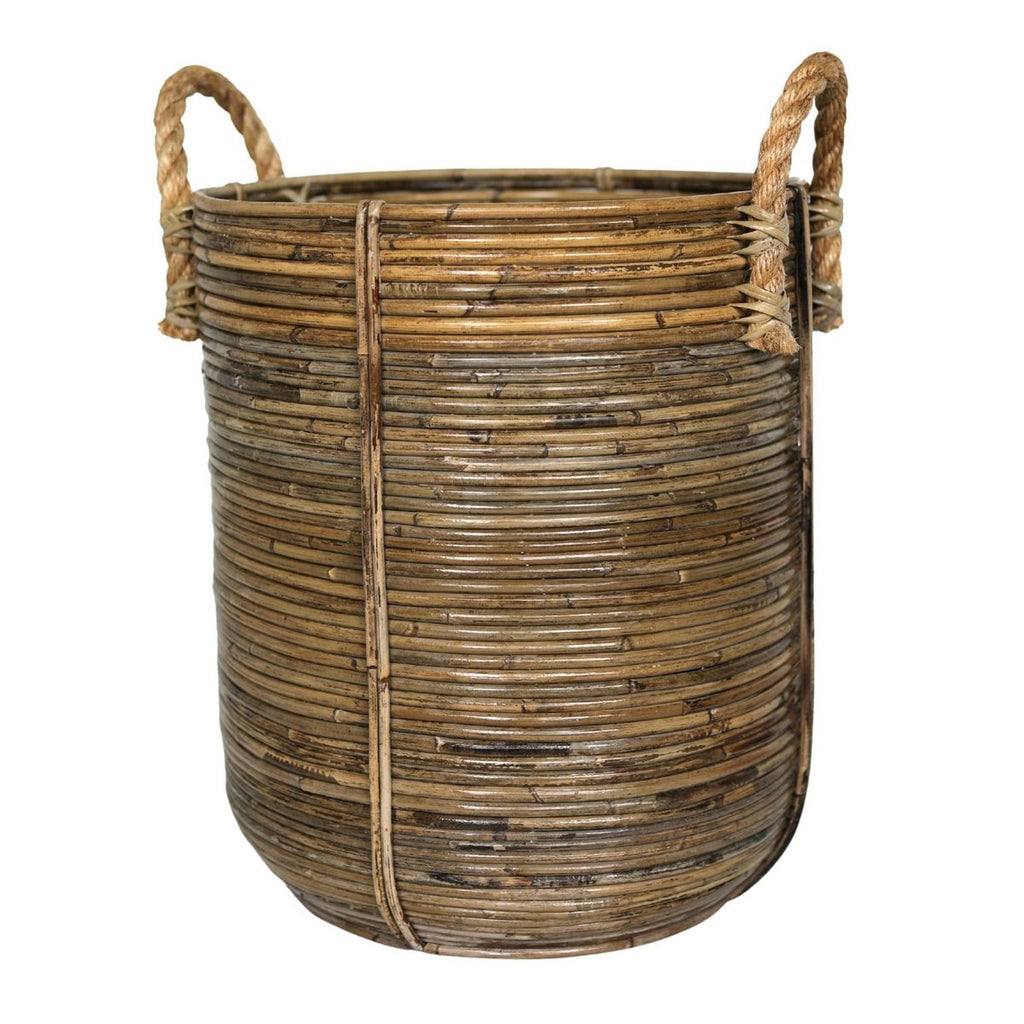 Rattan-Wäschekorb rund – Rattan-Pflanzkorb – großer Boho-Korb – dekorativer Korb handgefertigt aus Rattan (2 Größen Ø 35/40 cm) OTERE