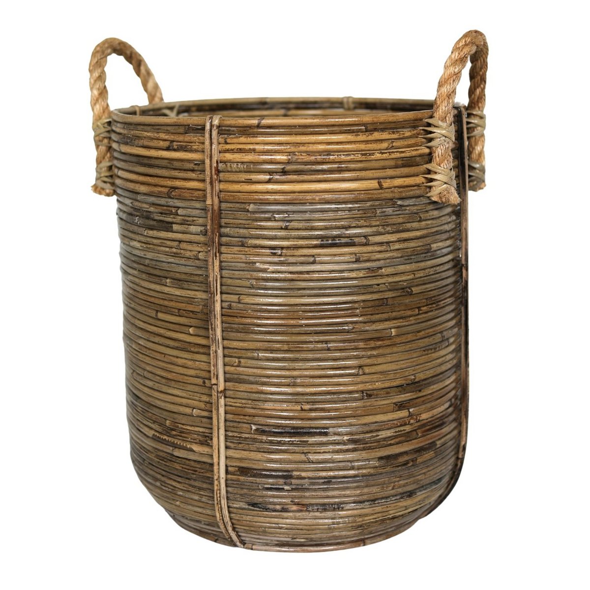 Rattan-Wäschekorb rund – Rattan-Pflanzkorb – großer Boho-Korb – dekorativer Korb handgefertigt aus Rattan (2 Größen Ø 35/40 cm) OTERE