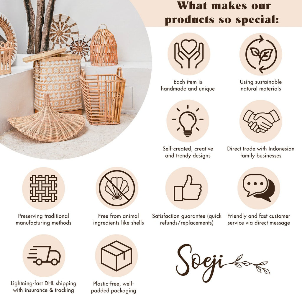 Extra großer Wäschereikorb - quadratischer Boho -Hamper - gewebter dekorativer Korb - Aufbewahrungskorb aus natürlicher Wasserhyazinthe (2 Größen) Mentari