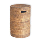 Großer Wäschekorb mit Deckel - gewebter runder Korb - brauner Boho -Aufbewahrungskorb - Dekorativer Rattankorb (2 Größen Ø 36/40 cm) Sari (braun)
